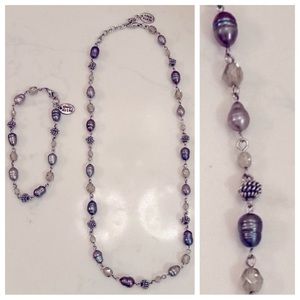 Anne Klein Baroque Pearl and Crystal Necklace and Bracelet Set